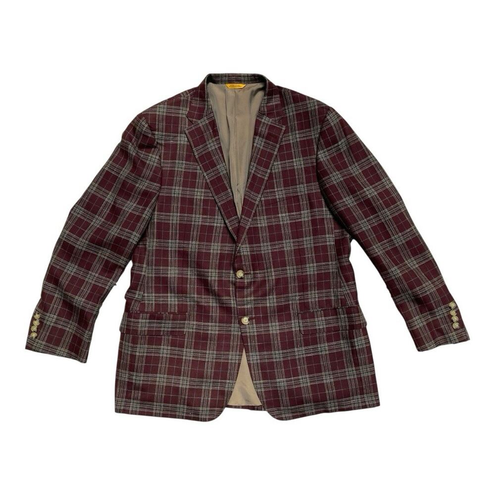 Hickey Freeman Plaid Silk Wool Linen Blend 2 Button Sports Coat Blazer Men’s 48